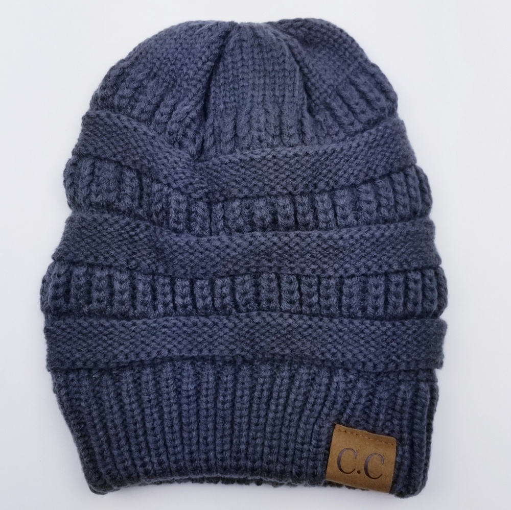 CC Hat Beanie Knit Warm Breathable Stretchy Bun - Picture 3 of 6
